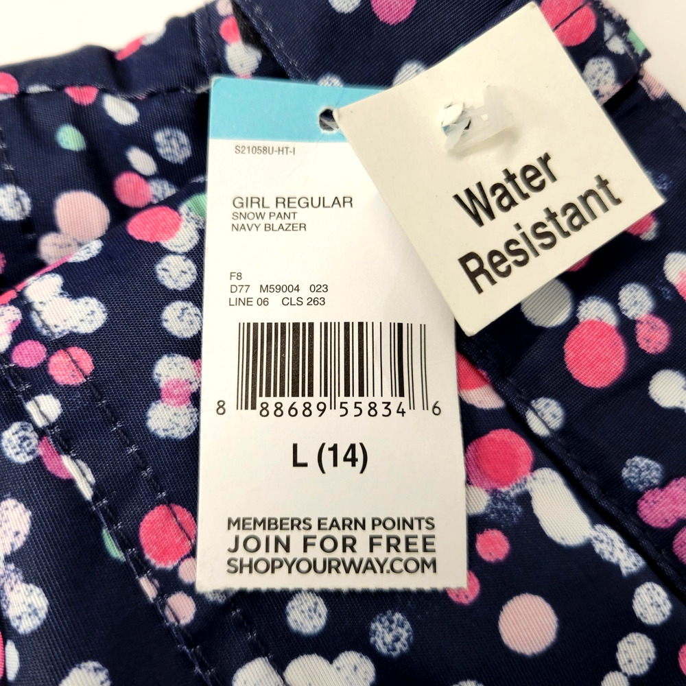 New Roebuck & Co Snow Pants Girls Large 14 Navy Blazer Water Resistant Dots - Picture 2 of 16